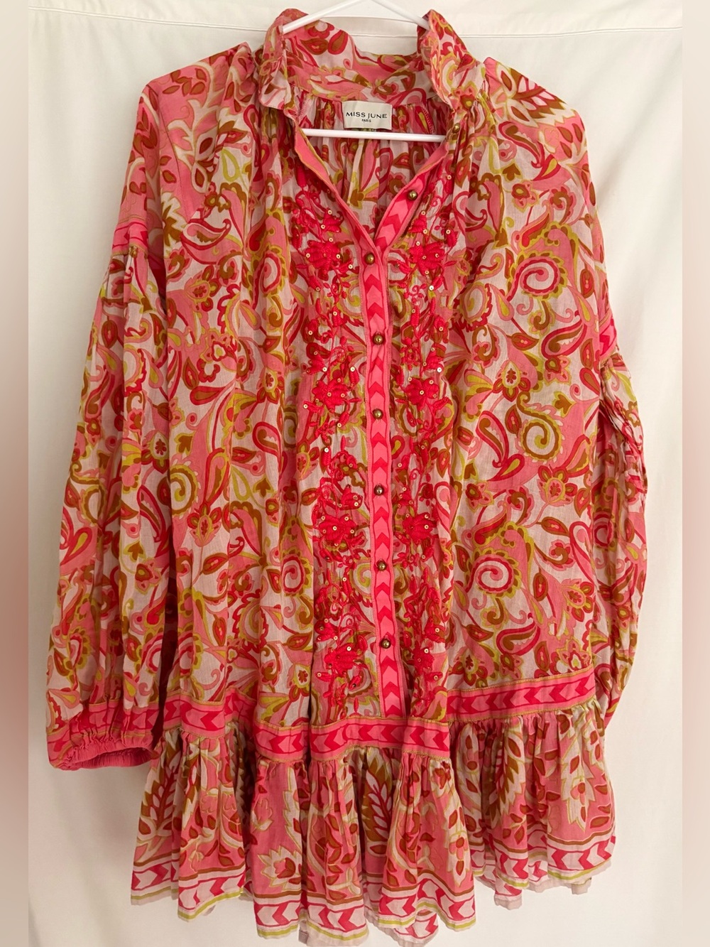 Miss June Paris Boho Chic Embroidered Mini Dress – Size S
